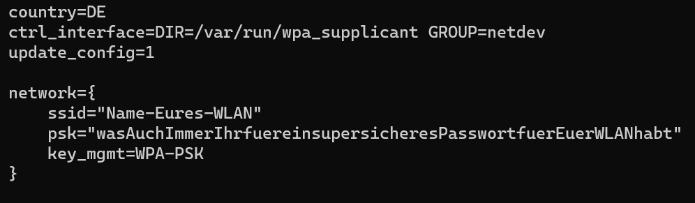 Wlan und Passwort eintragen