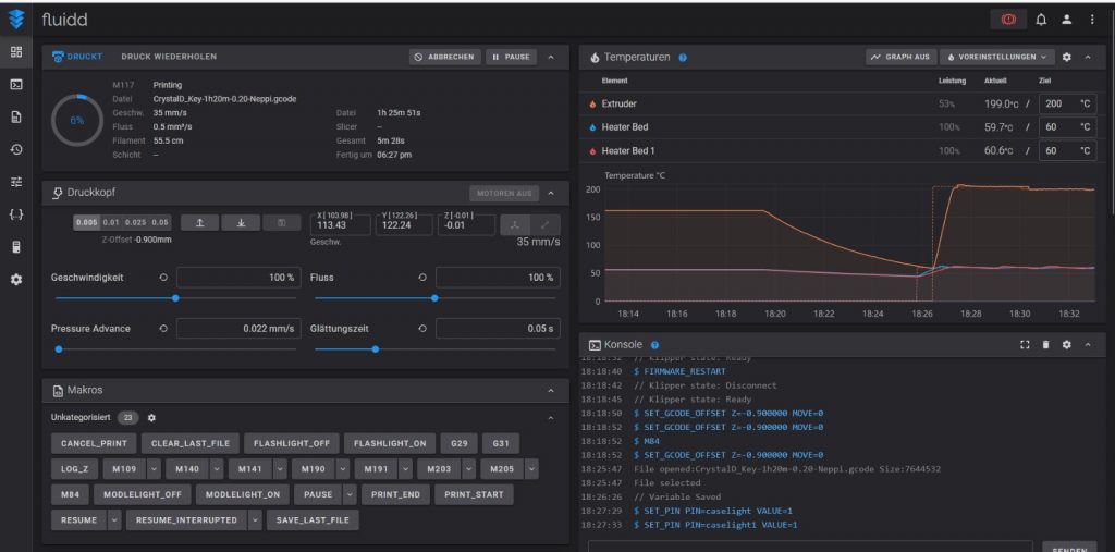 fluidd mit Klipper am Elegoo Neptune 4 pro mit WLAN