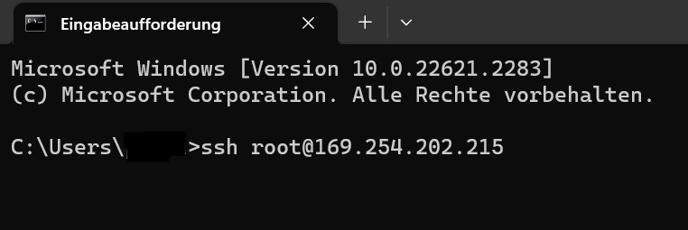 Login auf der Eingabeaufforderung windows ssh root@169.254.202.215