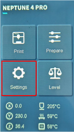 Menü des Elegoo Neptune 4 pro